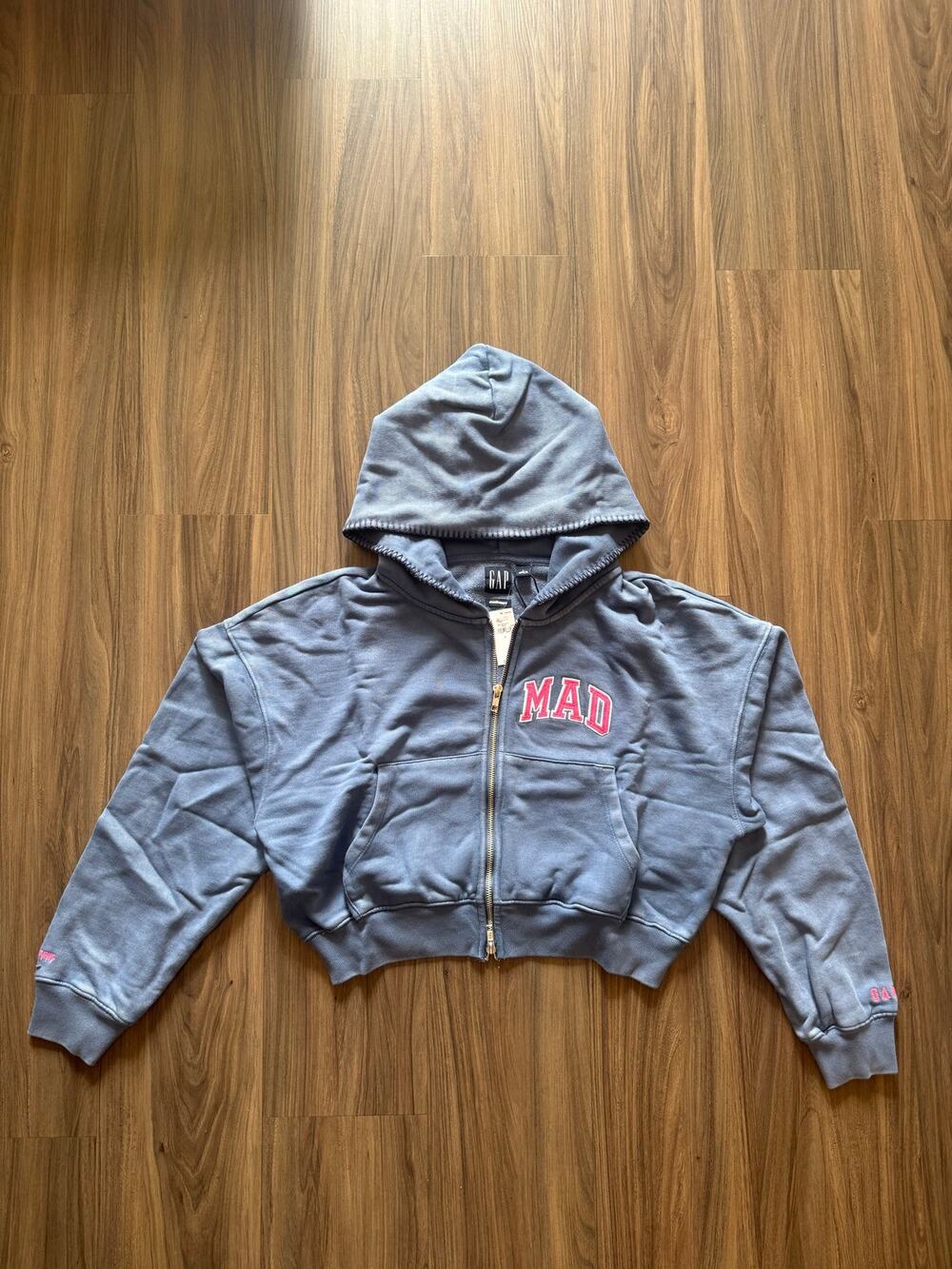 Gap x Madhappy Cropped Zip Hoodie Blue Gray Size L Logo Embroidered